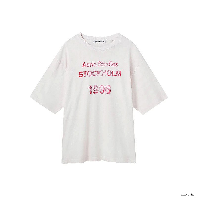 Acne Studios 2090-80 White Pink Lettering Style Ac908046 Stockholm Logo T-Shirt Resort Wear