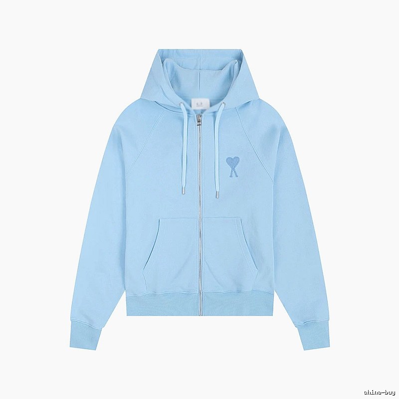 AMI Love Embroidery Light Blue Hoodie