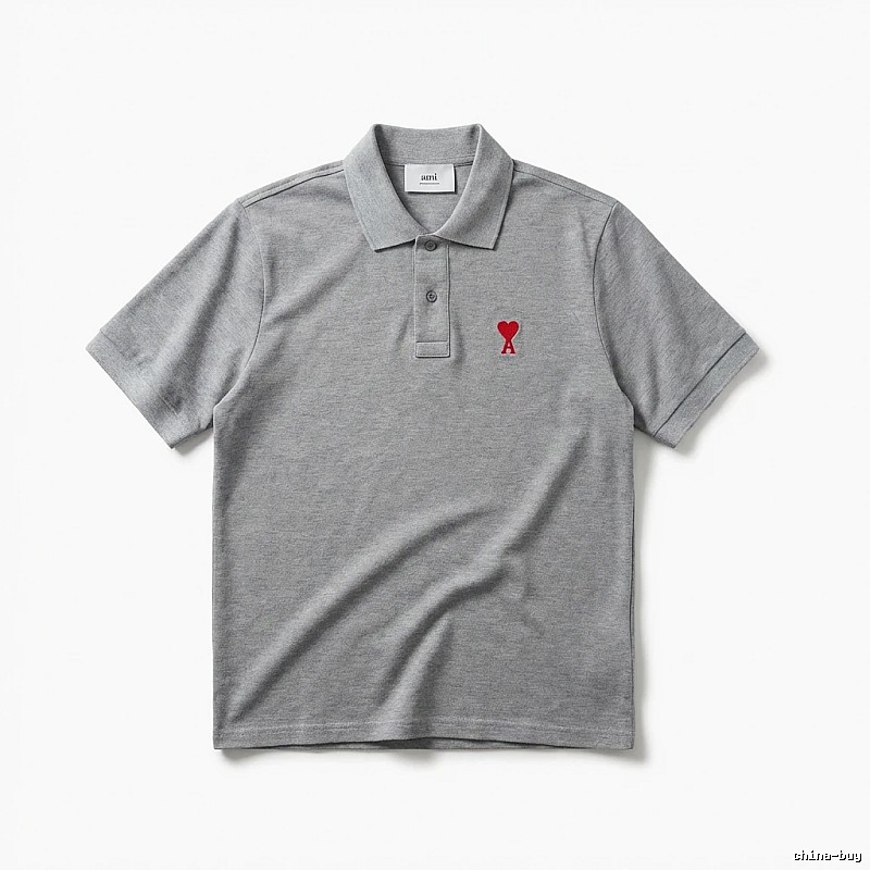 AMI Love Simple Grey Polo Shirt