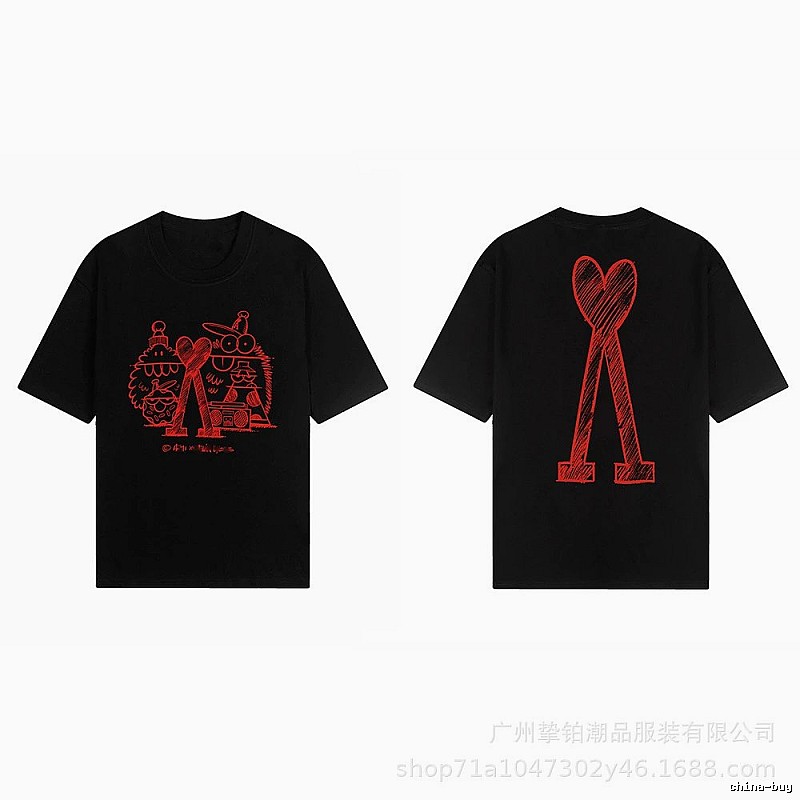 AMI red graffiti-style short-sleeve shirt