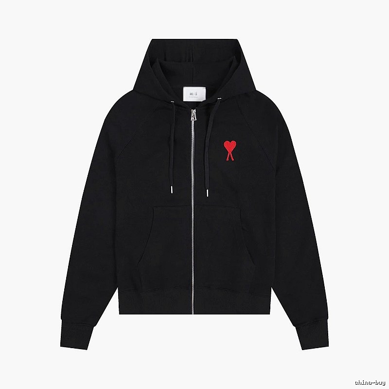 AMI Red Heart Embroidery Trendy Cool Black Sweatshirt