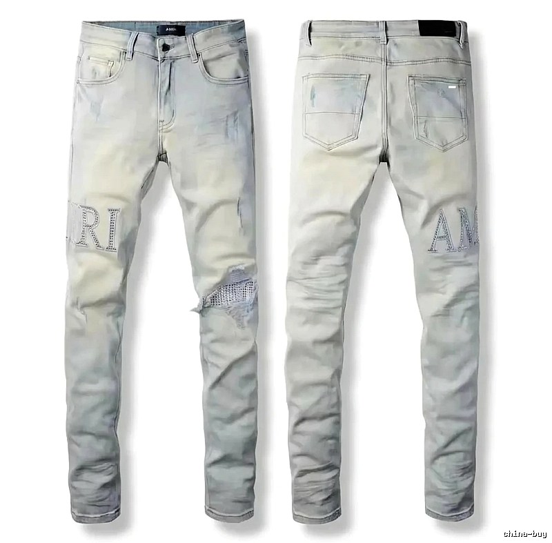 AMIRI Ripped Trendy Brand Light Gray Jeans