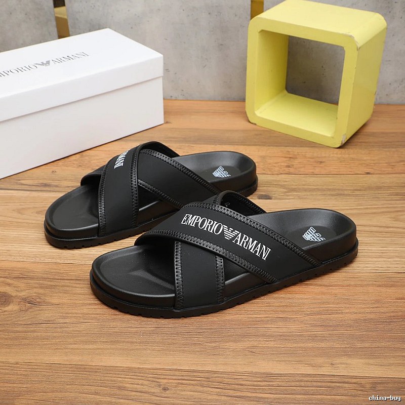 Armani EA Series Casual Style Black Slide Sandals