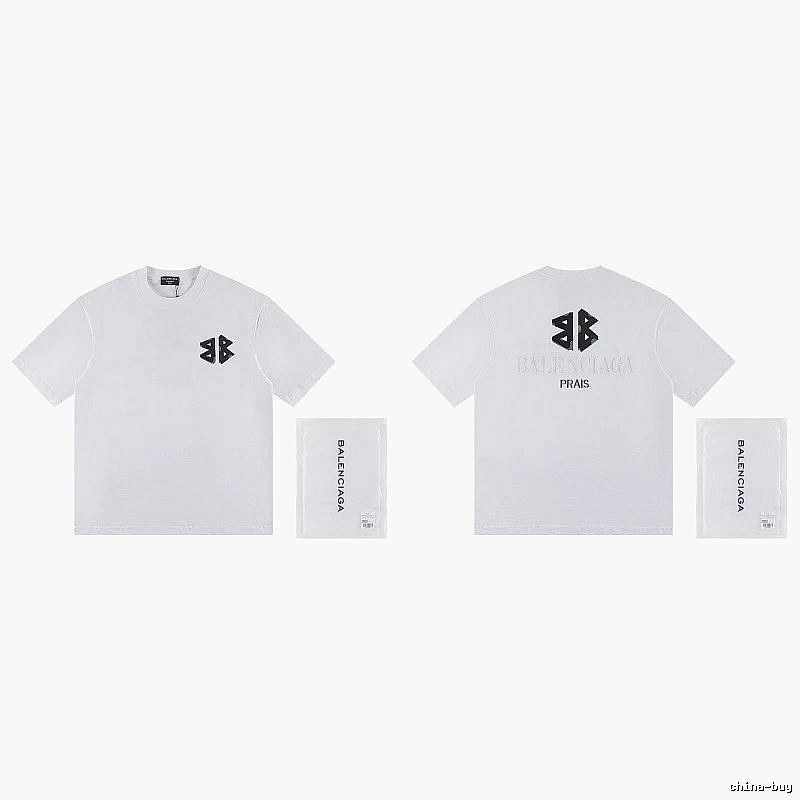 Balenciaga Double-B Print Street Style White T-Shirt