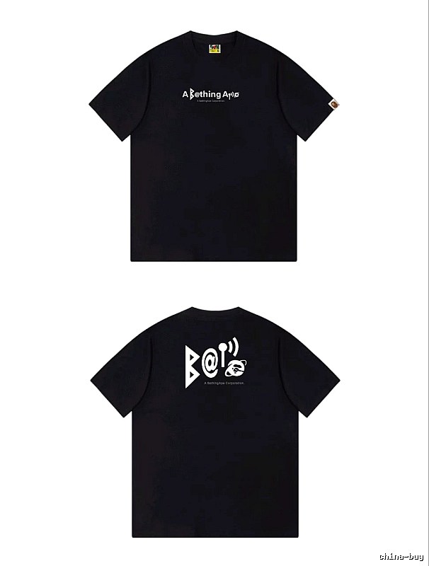 Bape letter - printed short - sleeved black T - shirt