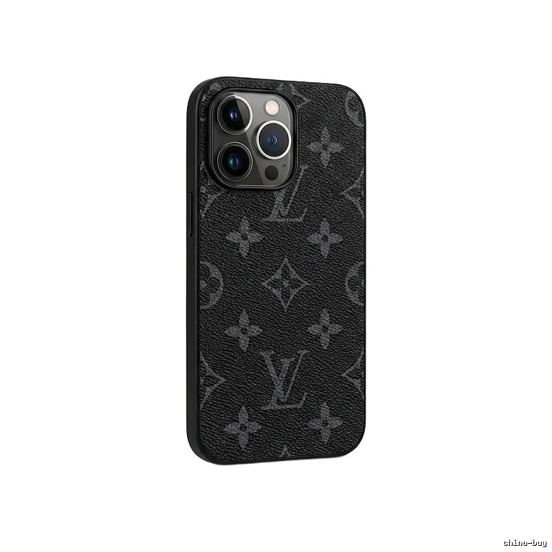 Black iPhone case with LV monogram pattern