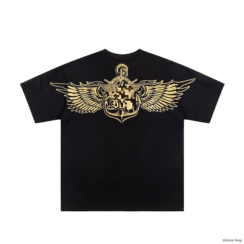 BOY Gold Foil Wings Street Style Black Short Sleeve T-shirt