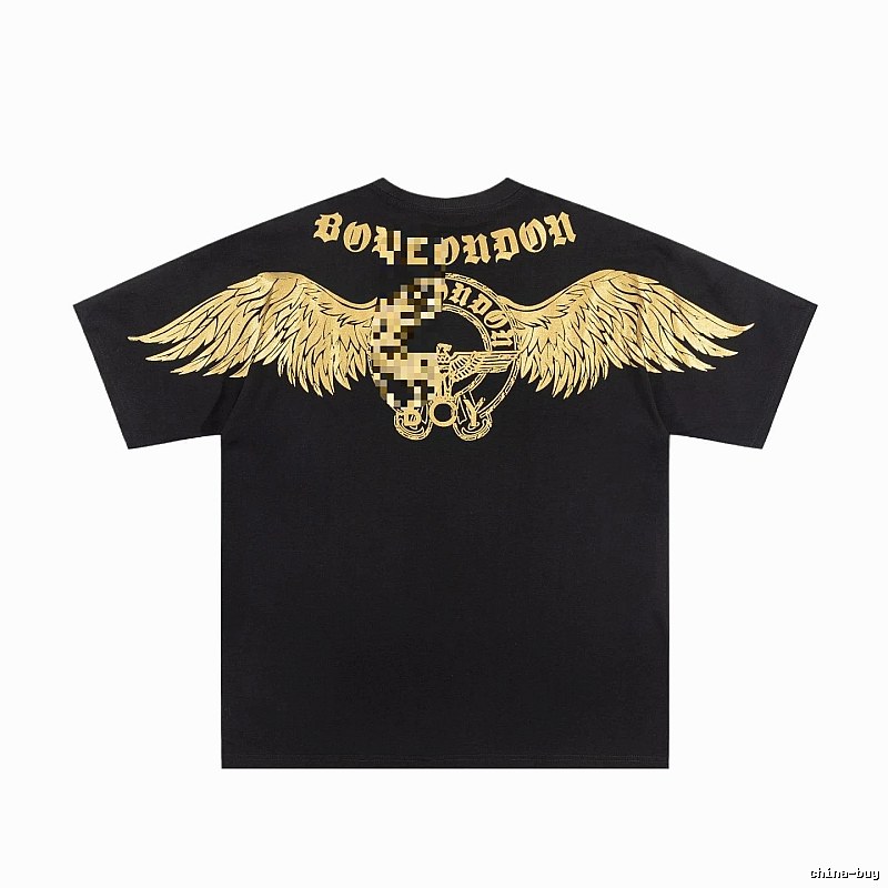 BOY Street Style Black Short-sleeve T-shirt with Gold Foil Stamped Wings