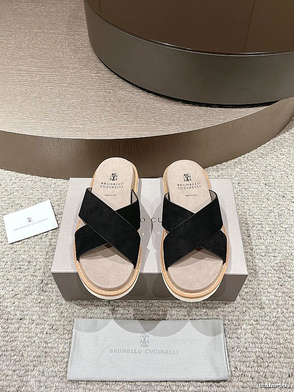 Brunello Cucinelli Casual Style Black Crisscross Slide Sandals