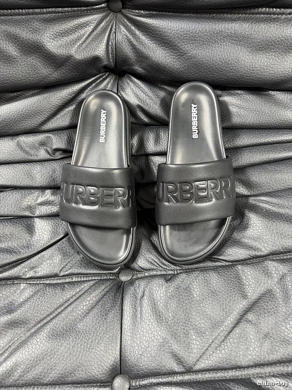 Burberry Embossed Minimalist Style Black Slide Sandals