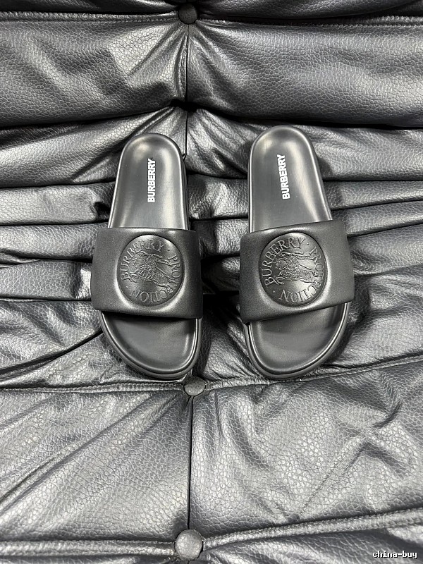 Burberry Knight-Embossed Minimalist Black Slide Sandals