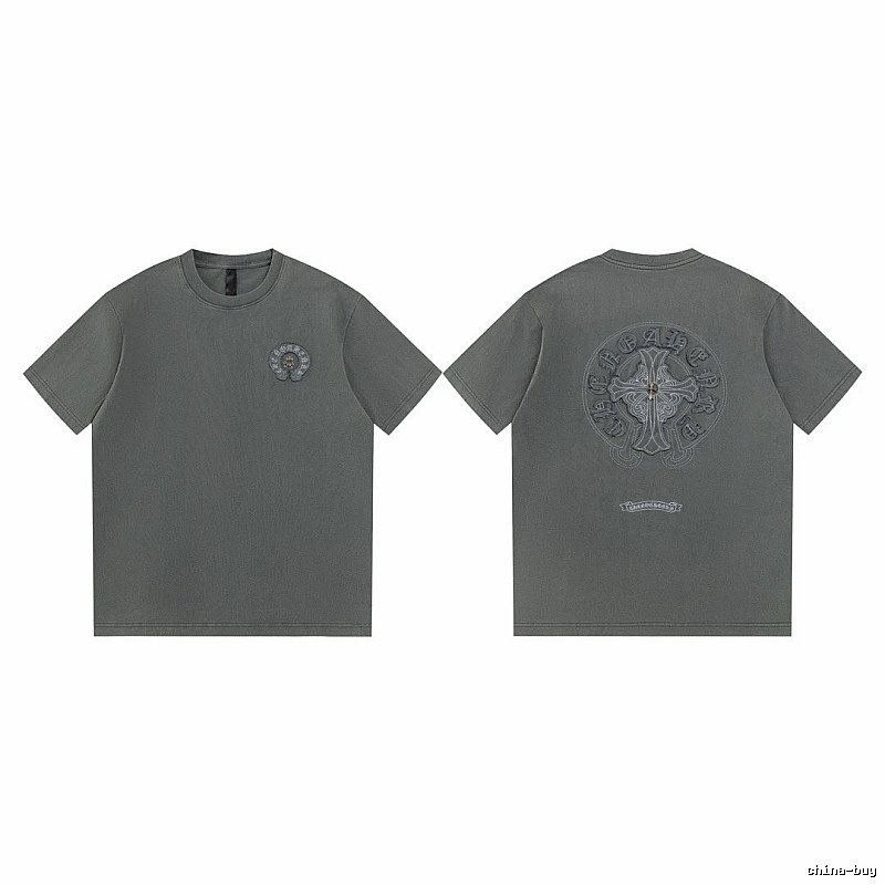 Chrome Hearts Cross Embroidered High Street Dark Grey Short-sleeve T-Shirt