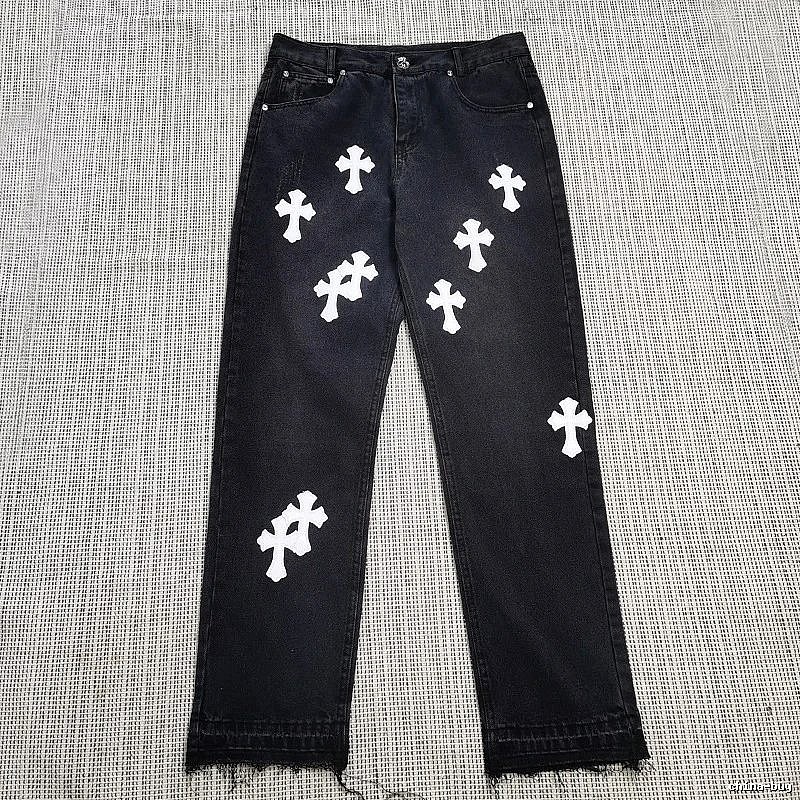 Chrome Hearts Travel Cross patch jeans White Jeans Black with Modern Look