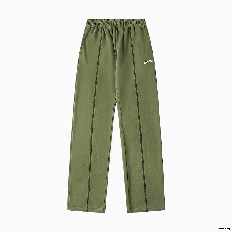 Corteiz minimalist style olive green long trousers