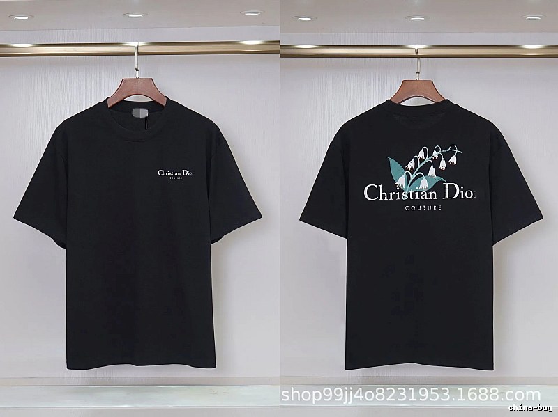 Dior Casual Black T-Shirt with Lily of the Valley Print