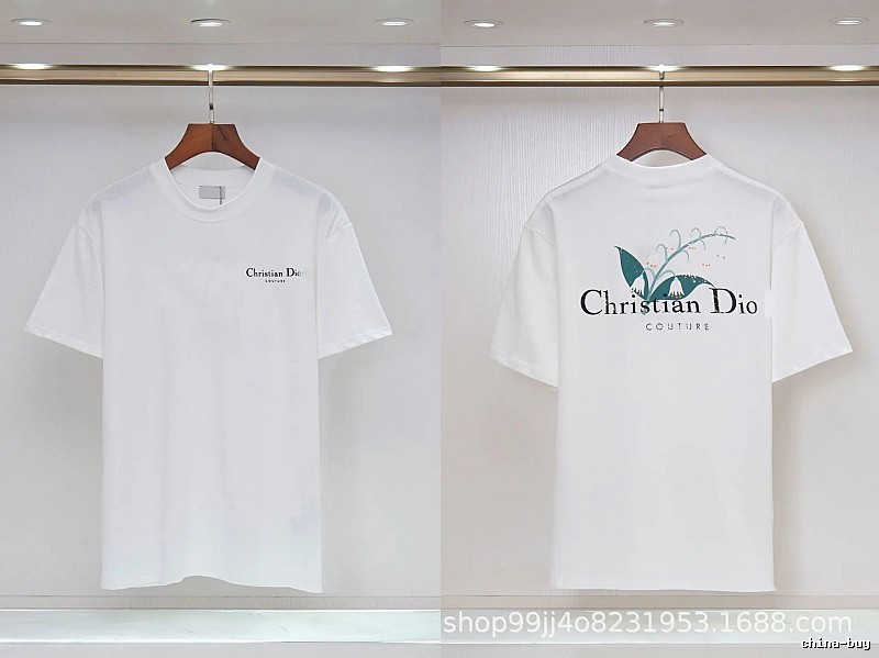 Dior Lily of the Valley Collection Casual Style White T-Shirt