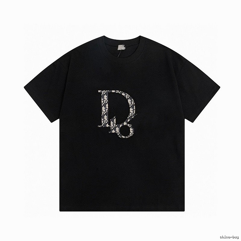 Dior Monogram Embroidered Minimalist Style Black Short-sleeve T-shirt
