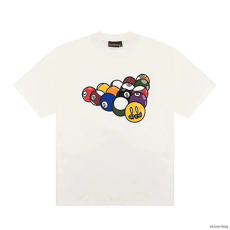 DREW Billiards Smiley Face Street Style Off-white T-shirt