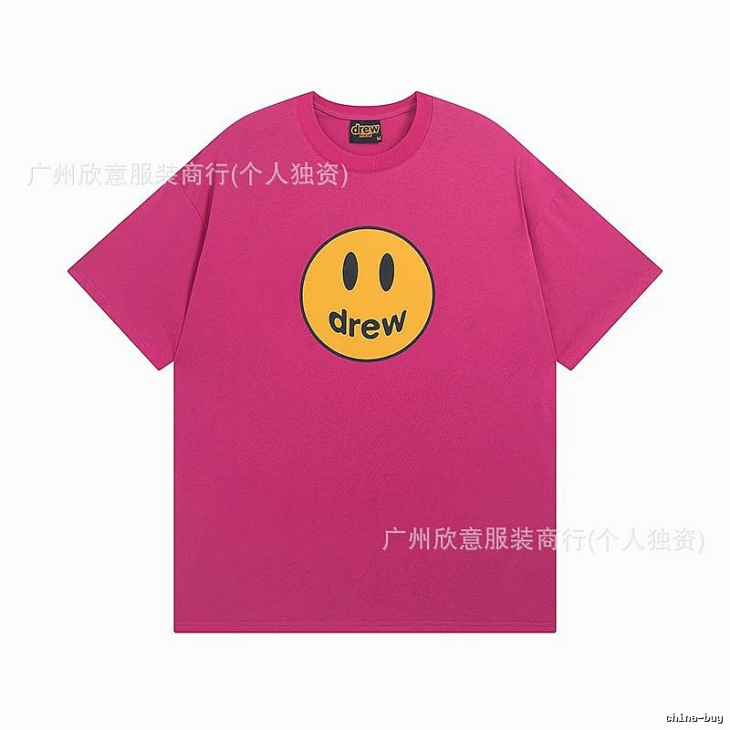 DREW Smiley Face Print Street Style Rose Red T-Shirt