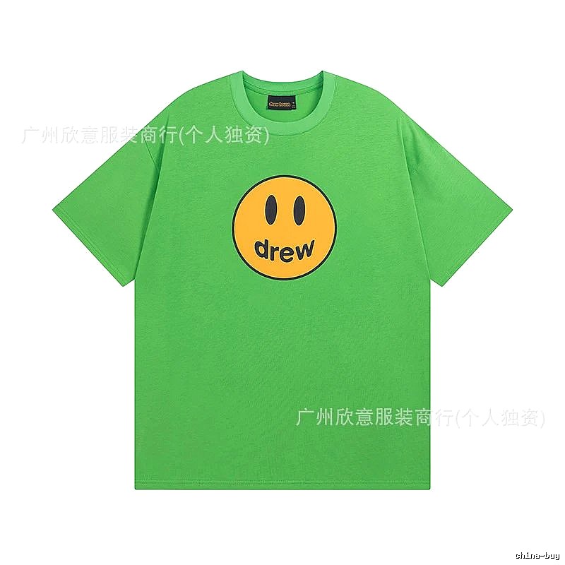 DREW Smiley Face Street Style Green Short Sleeve T-Shirt