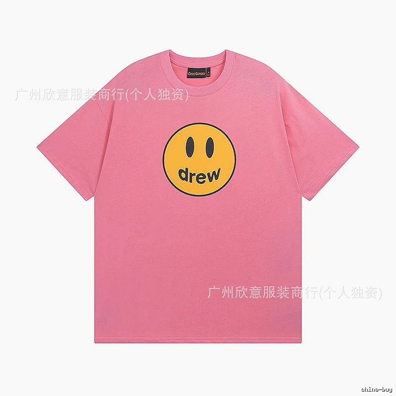 DREW Smiley Series Street Trend Style Pink Short Sleeve T-Shirt