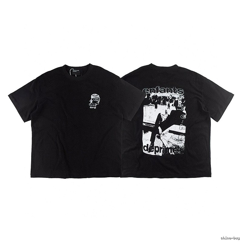 ERD Portrait Print Dark Style Black Short-sleeve T-shirt