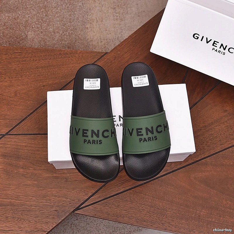 Givenchy Letter Print Minimalist Style Military Green Slide Sandals