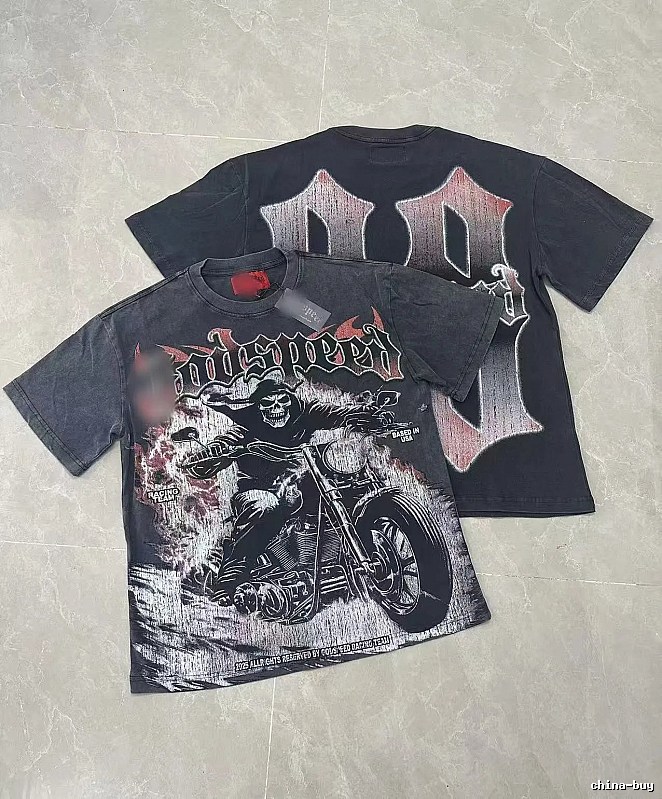 Godspeed Motorcycle Series Dark Style Washed Black Short Sleeve T-shirt