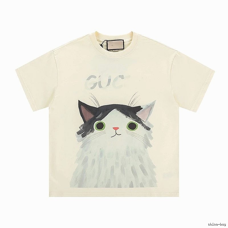 Gucci Cat Print Cartoon-style Off-white T-shirt