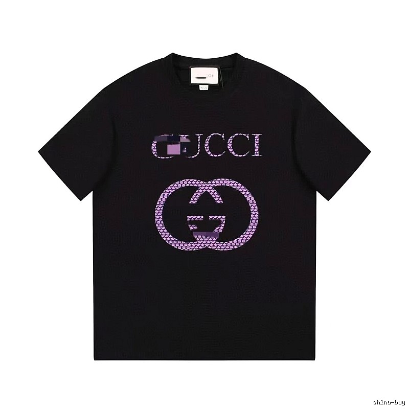 Gucci Double G Trendy Style Black and Purple Short Sleeve T-Shirt