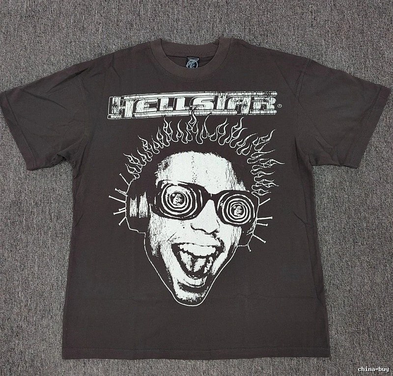 Hellstar Flame Portrait Street Style Charcoal Gray T-shirt