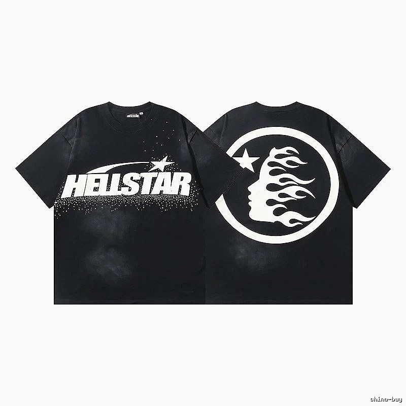 Hellstar Flame Print Street Style Black T-Shirt