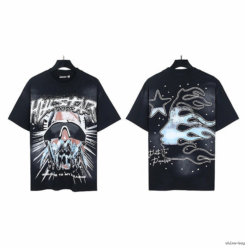 Hellstar Flame Print Street Style Black T-Shirt