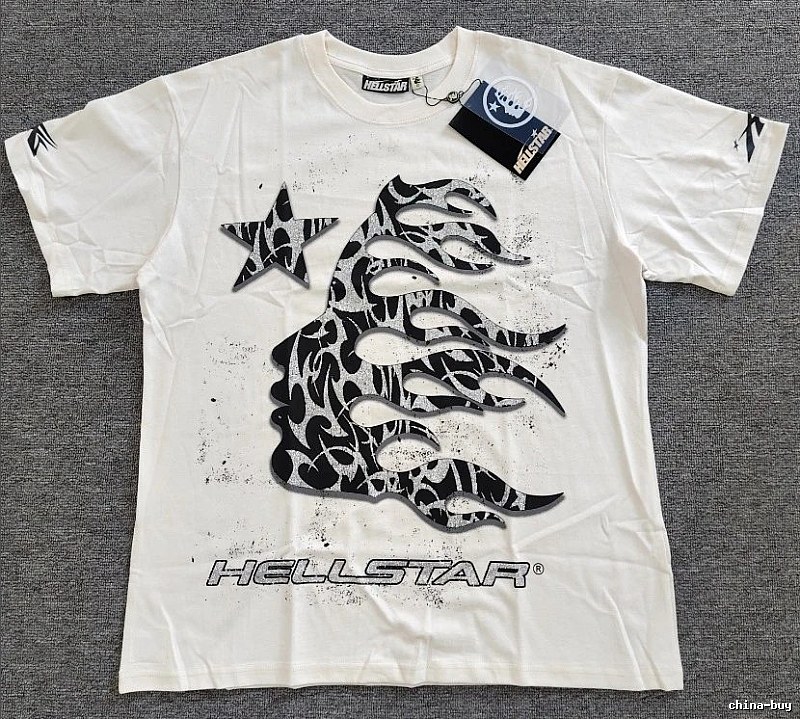 Hellstar Flame Print Street-style Off-white T-shirt