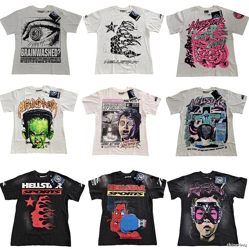 Hellstar Print Street Style Black and White T-shirt