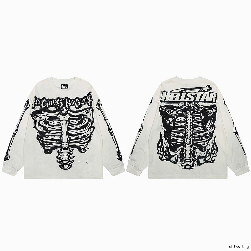 Hellstar Skull Print Dark Style Off-white Long Sleeve T-Shirt