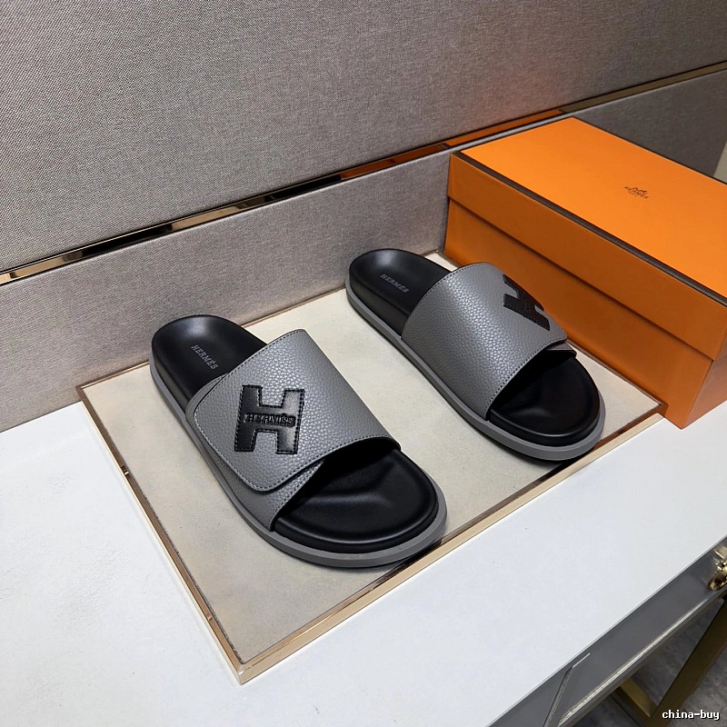 Hermès H Collection Minimalist Style Grey and Black Slide Sandals
