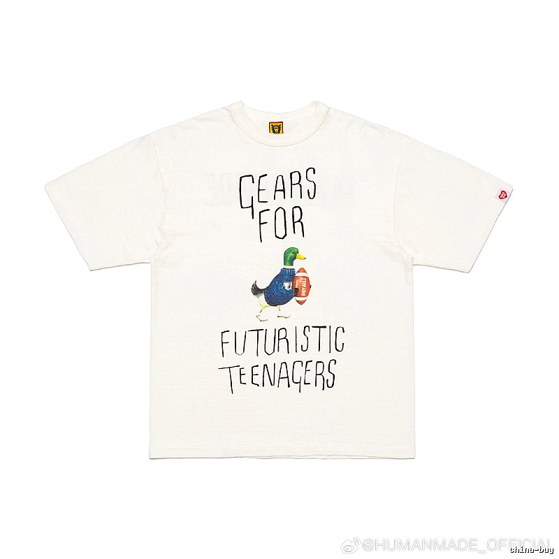 HUMAN MADE Japanese Streetwear Green Duck Printed Off-white T-shirt