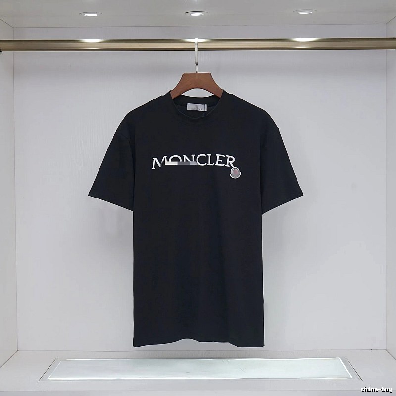 Moncler Embroidered Casual-Style Black T-Shirt