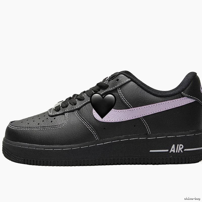 Nike Air Force 1 Black and Purple Trendy Shoes