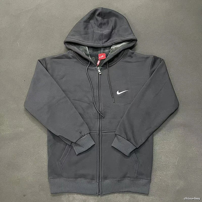 Nike Zip-Front Design Charcoal Black Zip Hoodie Travel Styling Swoosh