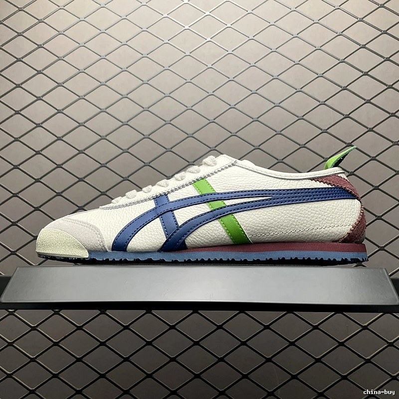 Onitsuka Tiger Cream, Navy and Green Low-Top Sneakers with Retro Court Shape