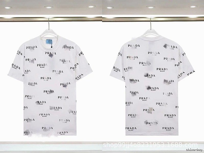 Prada All-over Print Streetwear Style White Short-sleeve T-Shirt