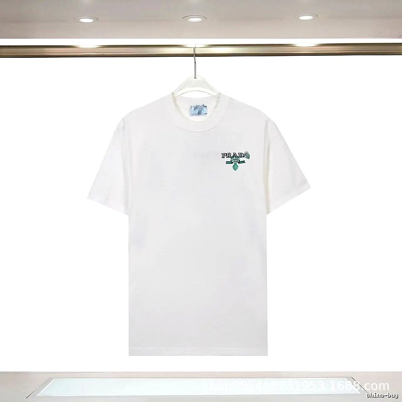Prada Embroidered Minimalist Style White Short-sleeve T-shirt