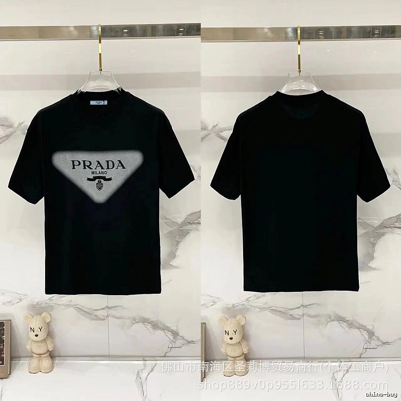 Prada Triangle Logo Trendy Style Black Short-sleeve T-shirt
