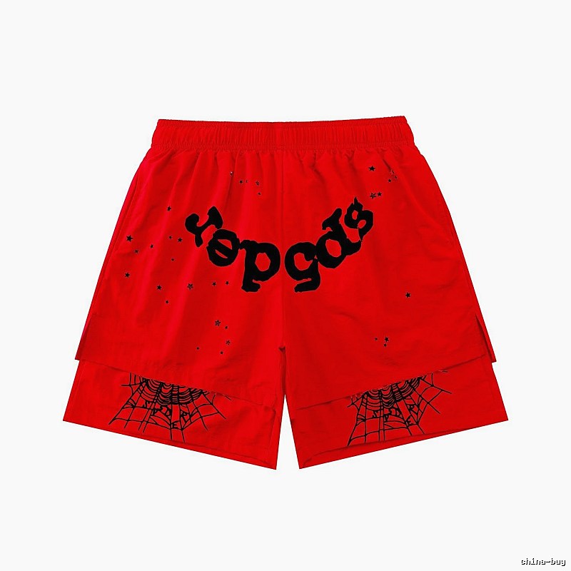Sp5der Letter Print Trendy Brand Red Shorts