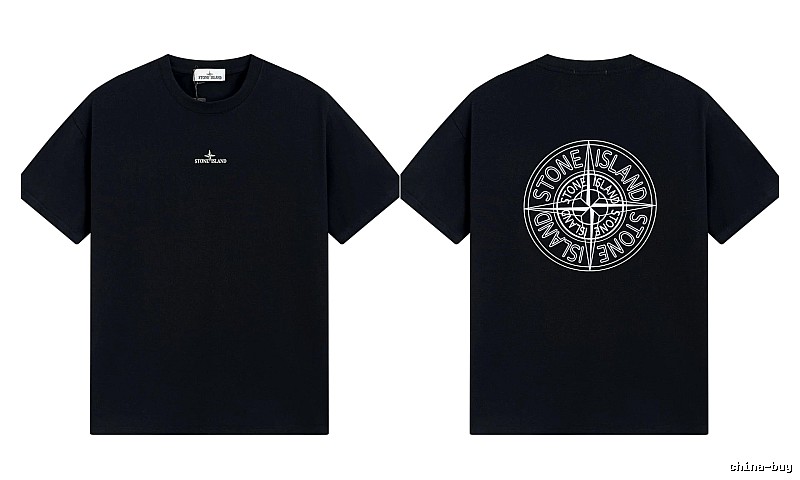 Stone Island Compass Print Trendy Cool Black T-Shirt