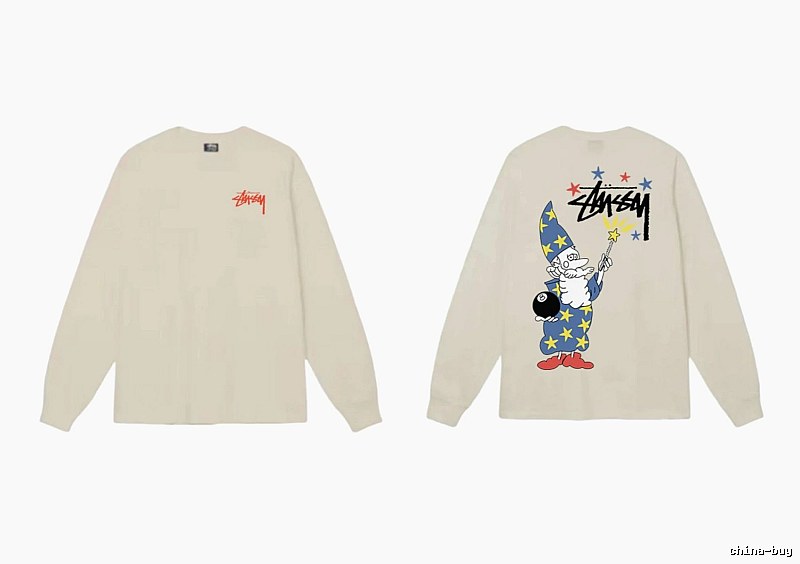 Stussy cartoon print beige long-sleeve