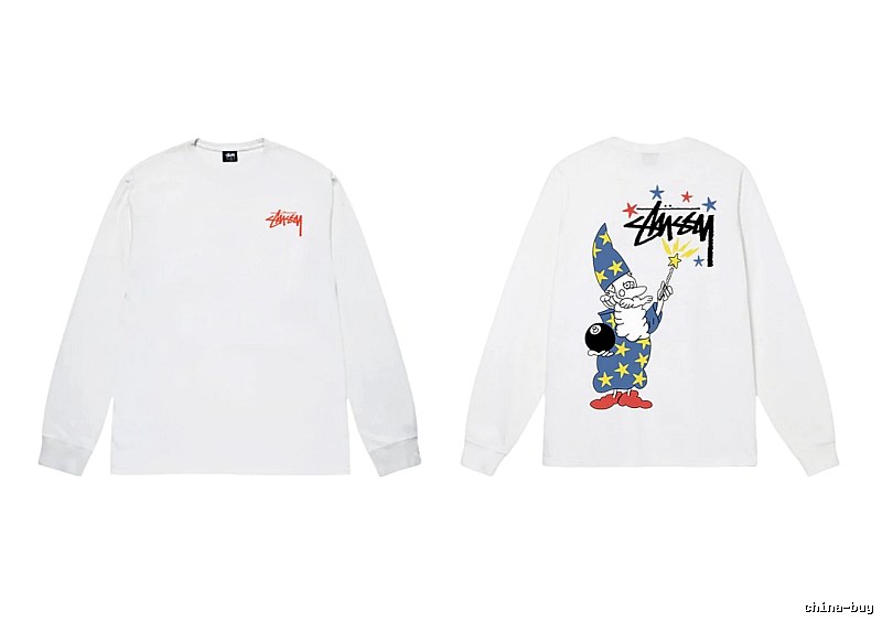 Stussy cartoon print style white long T-shirt