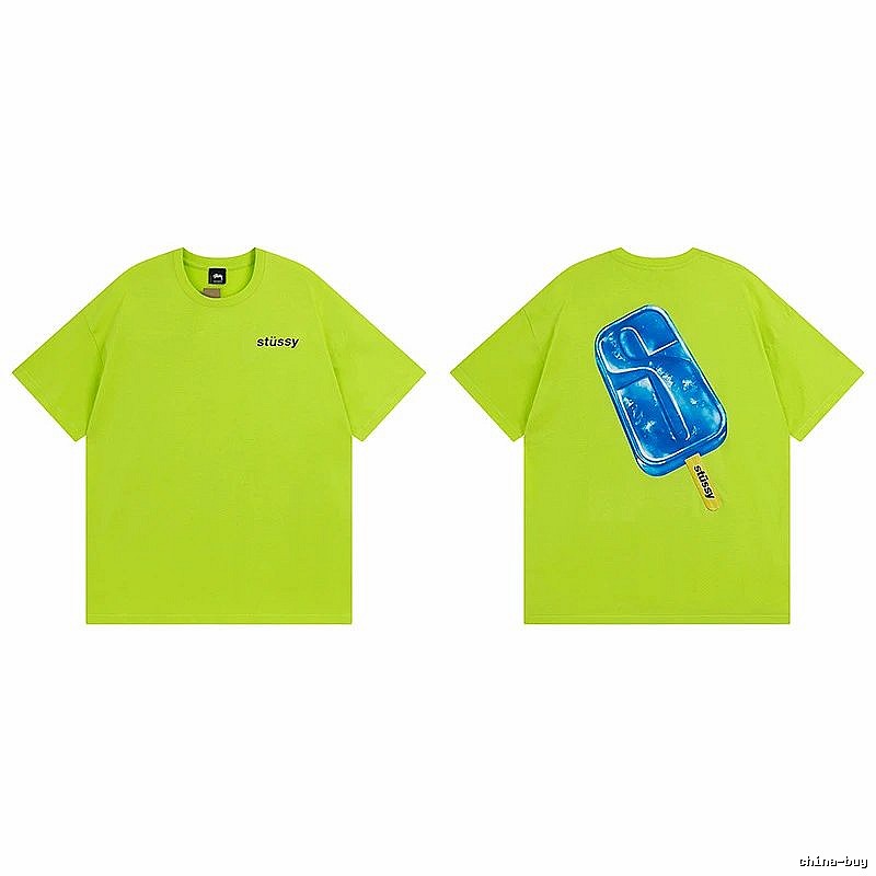 Stussy Fluorescent Green Spider Graphic T-Shirt Casual Layering Logo